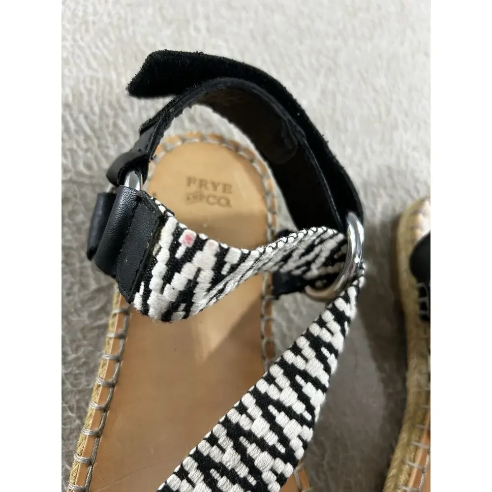 Frye & Co. Kole Asymmetrical Sandals Sz 7 M Black White Straps Espadrille Shoes - Picture 10 of 11